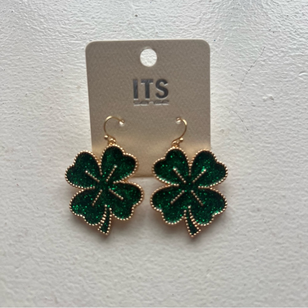Sparkly Four Leaf Clover Earrings 🍀